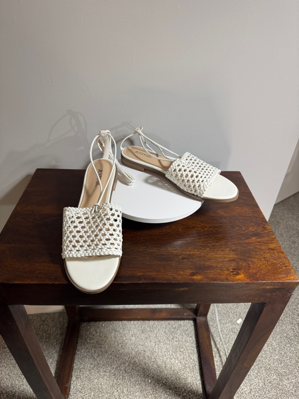 JustFab White Woven Slide Sandals with Lace-Up Straps - Picture 2 of 6